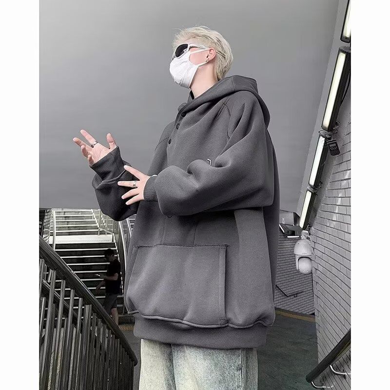 Bay Go Mall - Asymmetrische hoodie met lange mouwen en logo en knopen