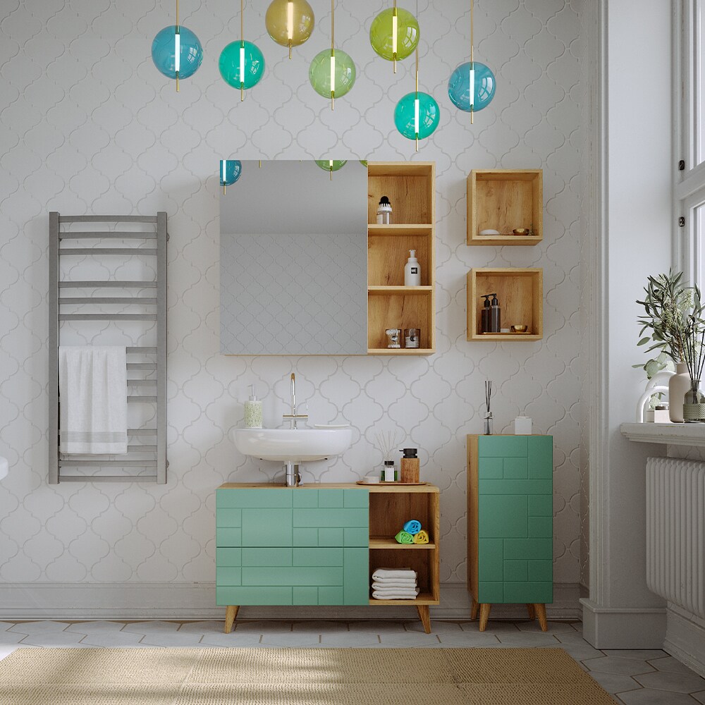 Vicco Wandregal Rudi 2er Set hängend, 30 x 30 cm, Eiche Evoke Mintgrün, Ablage