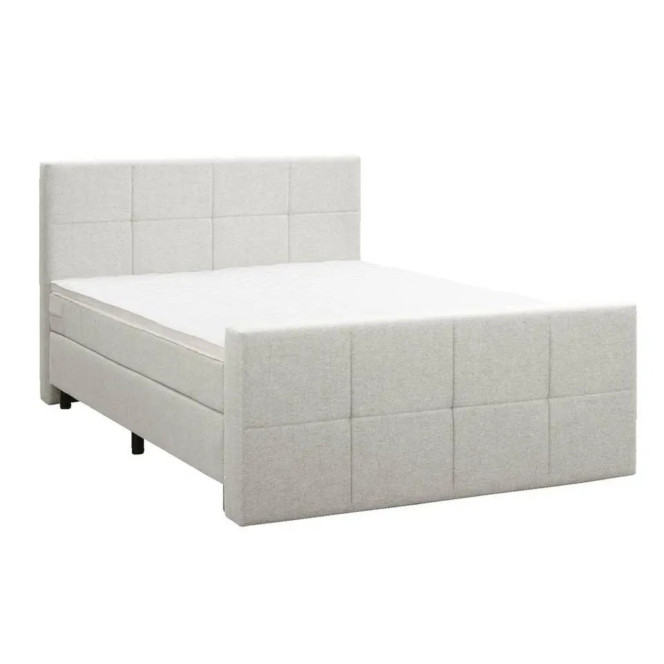 Boxspring met voetbord Liv geblokt - ecru - 140x200 cm - ronde poot