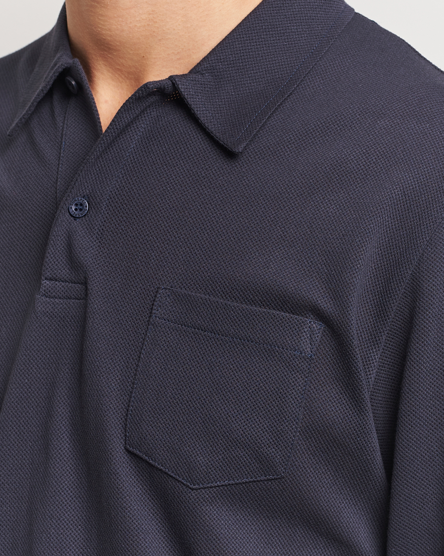 Sunspel Long Sleeve Riviera Polo Shirt Navy