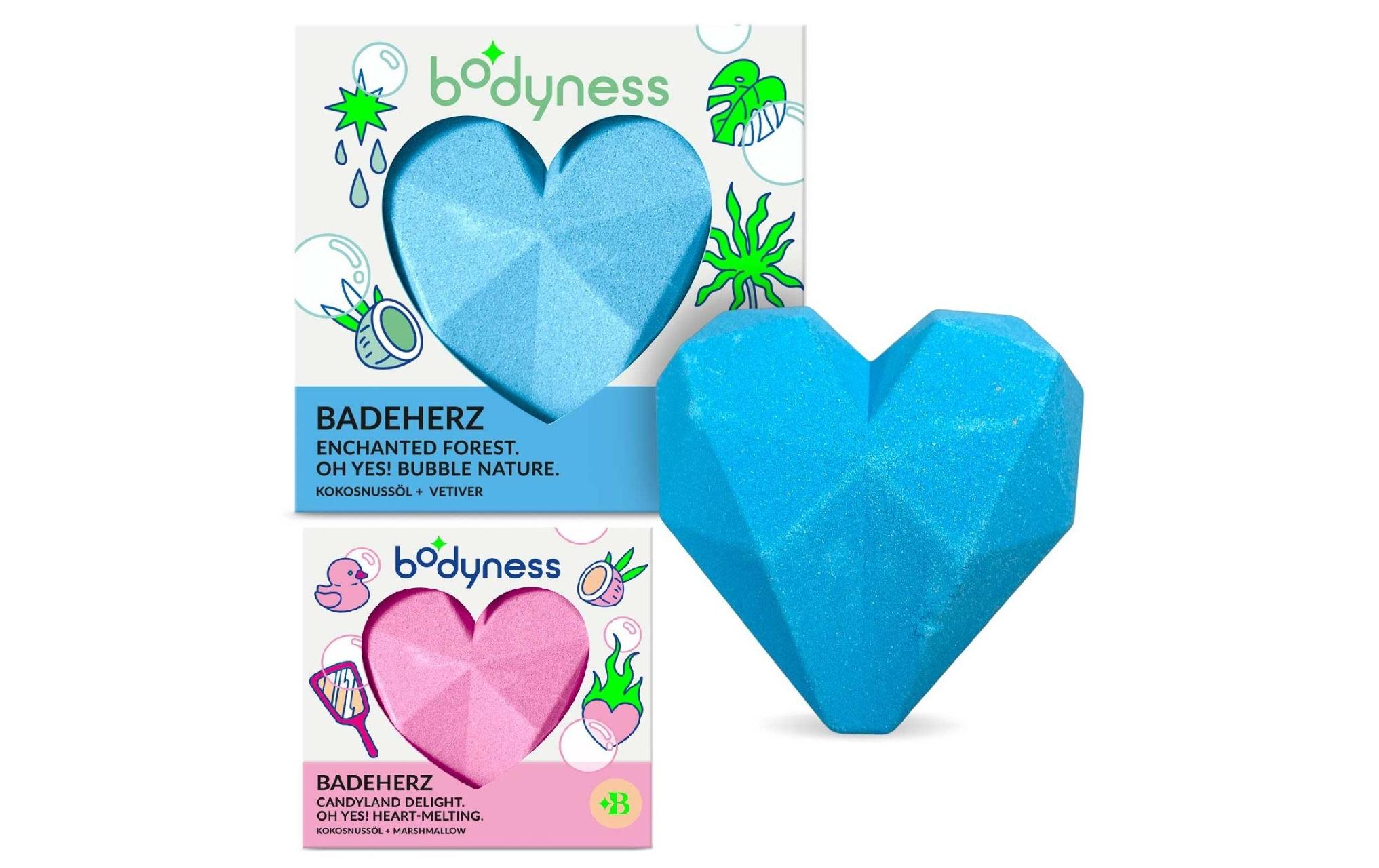 Bodyness Badeherz 1 Stück, assortiertHerzförmige Badebombe mit Marshmallow und Kokosduft
