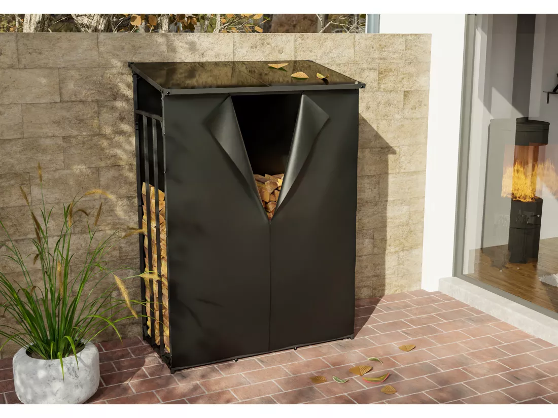 Etagère bois de cheminée - Métal - 130 x 70 x 185cm - Anthracite - Ruston