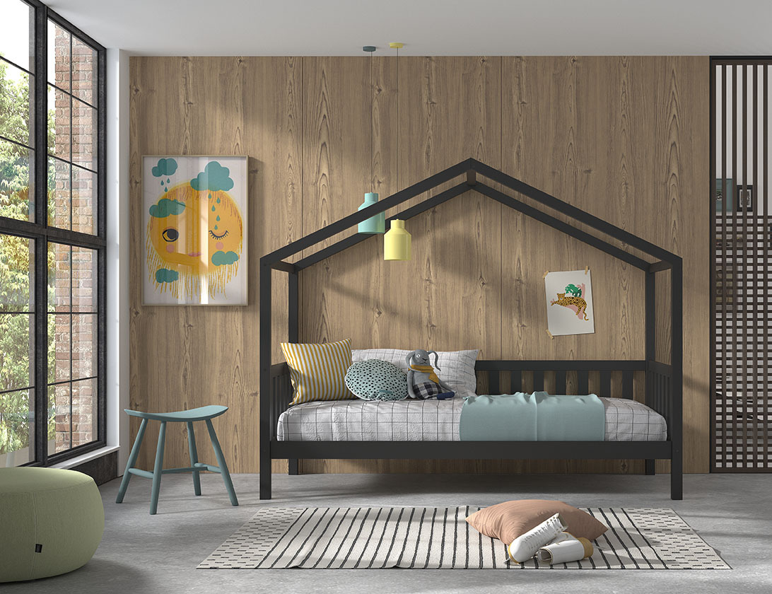 Hausbett DALLAS - anthrazit - Kiefer massiv - 90x200 cm