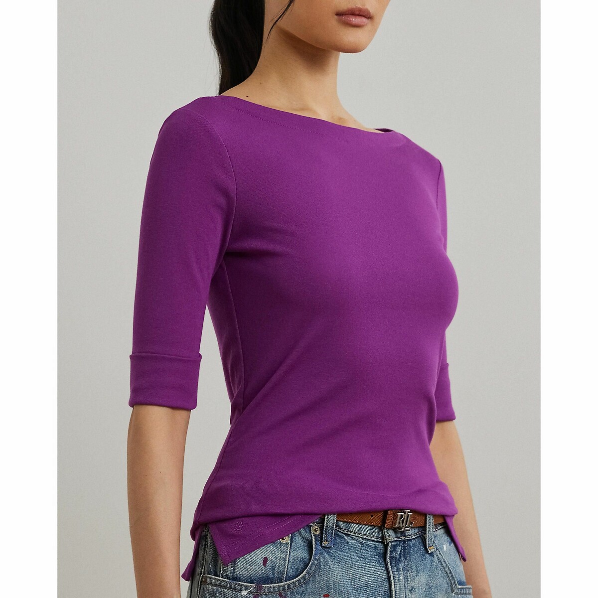 LAUREN RALPH LAUREN<br>Camiseta com decote canoa e mangas curtas