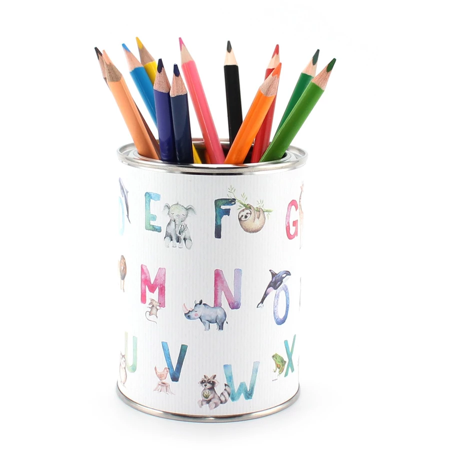Nikima Stiftebecher Tier ABC Aquarell - Kinder Stifteköcher Stiftehalter weiß
