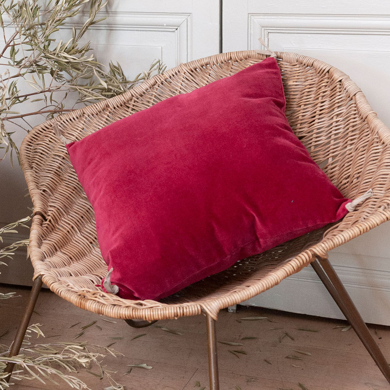 En Fil d'Indienne Housse de coussin Vague velours rouge - 45x45 cm
