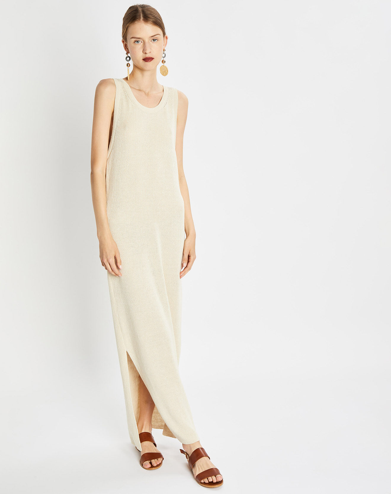 Marc O'Polo Robe en Maille 100% Lin Longue beige