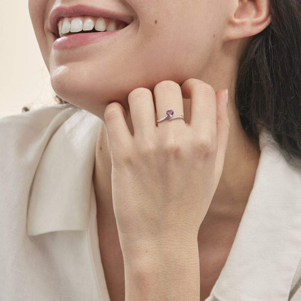 Bague Eva Or Blanc Amethyste Et Diamant