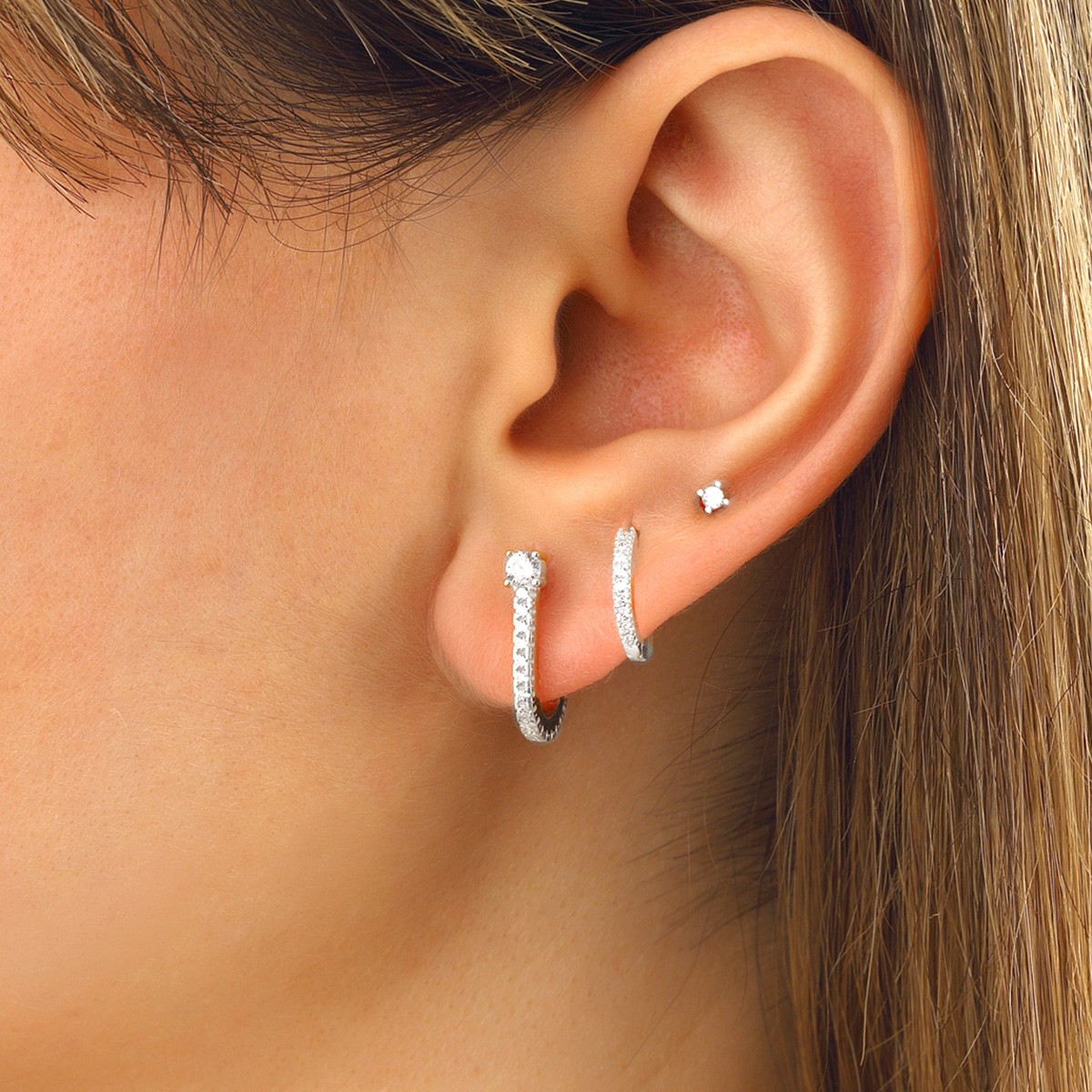 Set de 3 boucles d'oreilles - Argent 925/000 & zircons