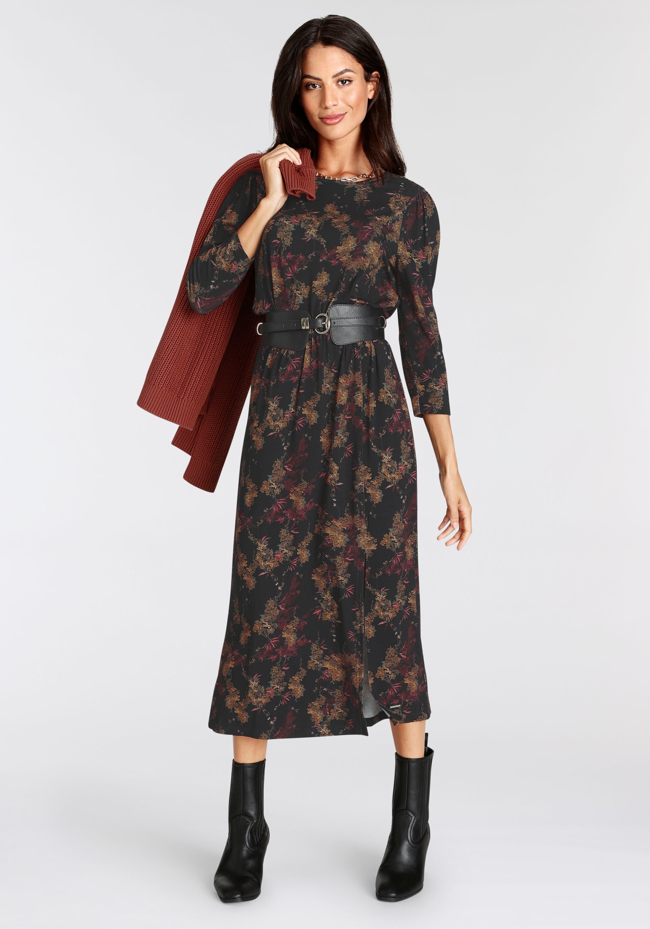 Laura Scott Midikleid feminin gemustert,  aus Viskosemischung,  3/4-Ärmel