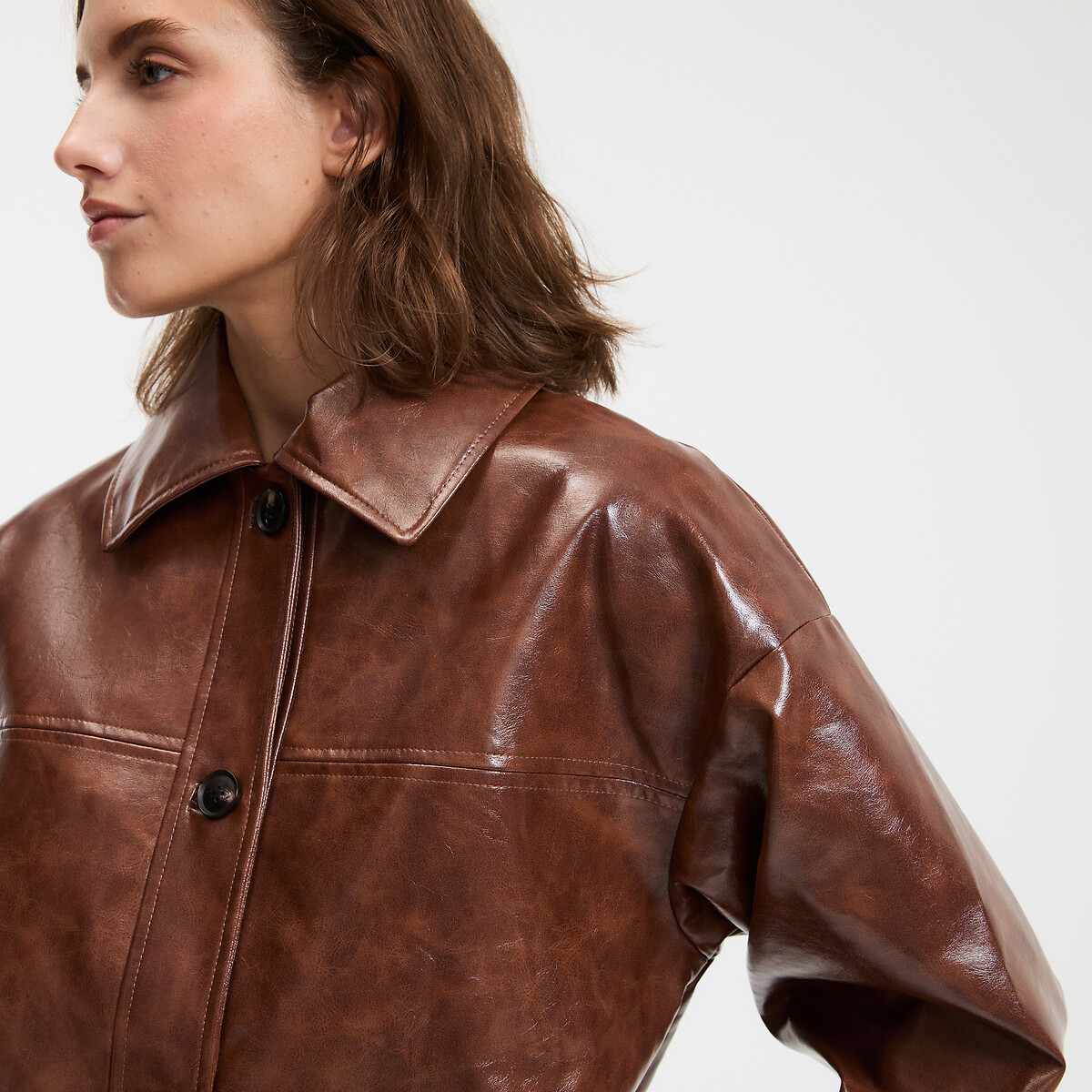 LA REDOUTE COLLECTIONS<br>Casaco midi em couro sintético com fechamento por botões