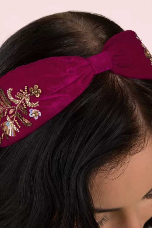 Powder Embellished Wildflower Velvet diadeem in donker fuchsia