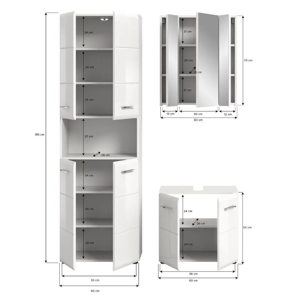 Hioshop Ice badkamer I65 wit hoogglans- wit
