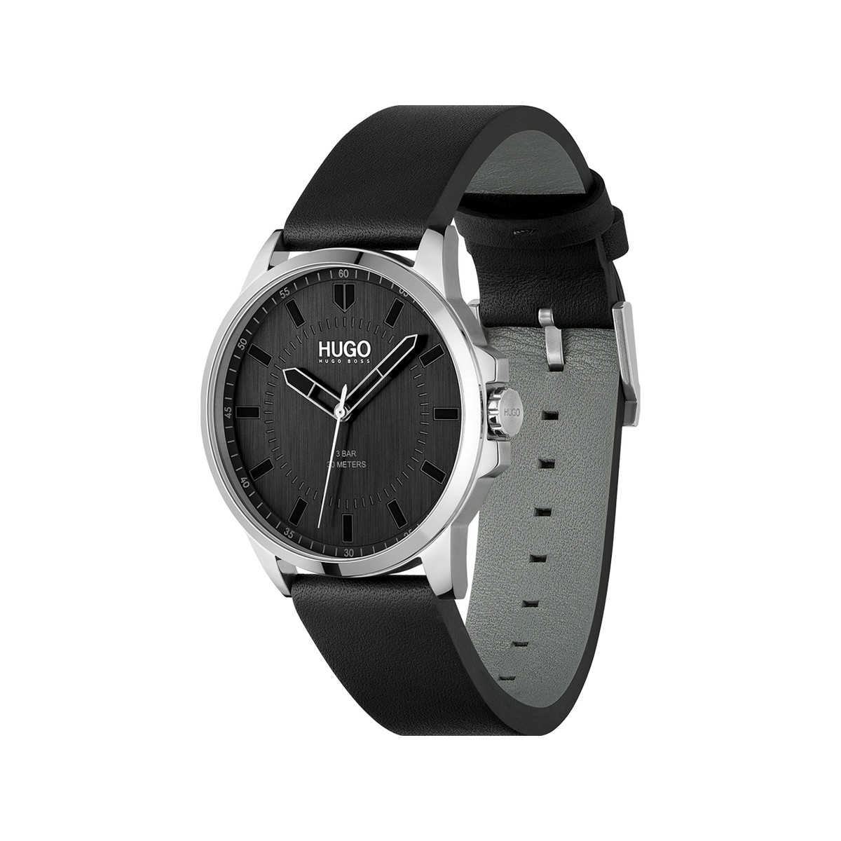 Montre HUGO First homme acier bracelet cuir noir