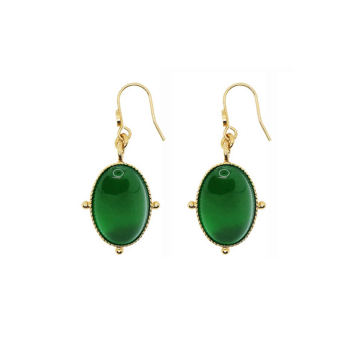 Boucles pierre agate verte dorées à l'or fin 24k NEW CALYPSO