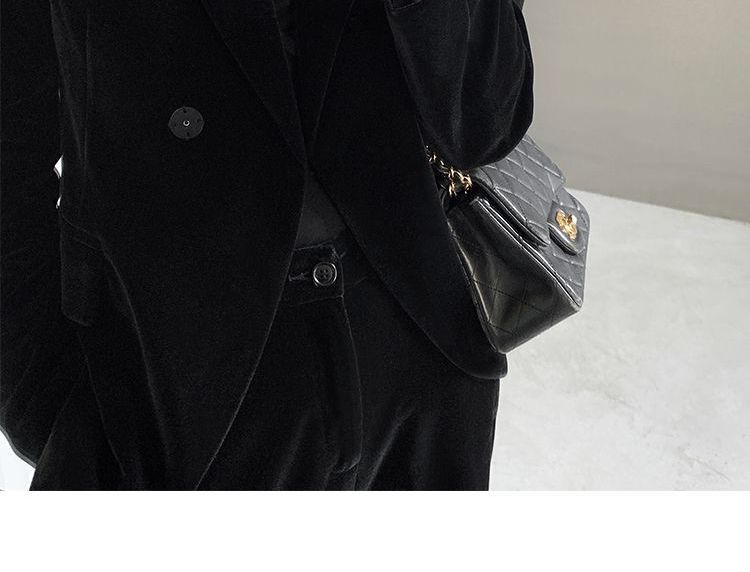 Godeko - Enkelrijs fluwelen blazer / Wijde pantalon