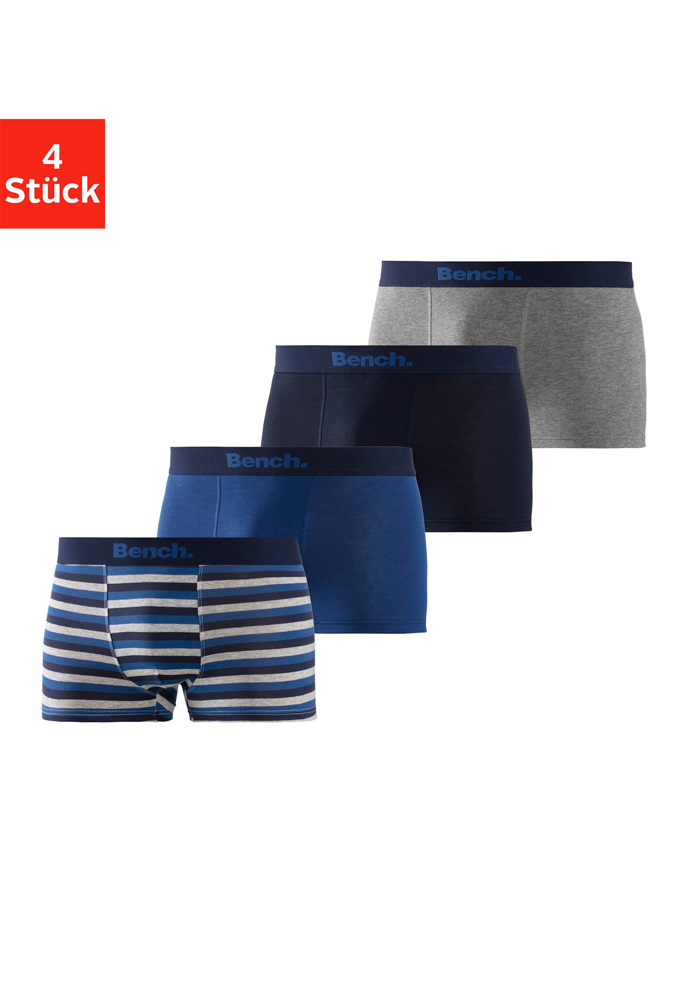 Bench. Boxer in blau-gestreift, blau, grau-meliert, navy