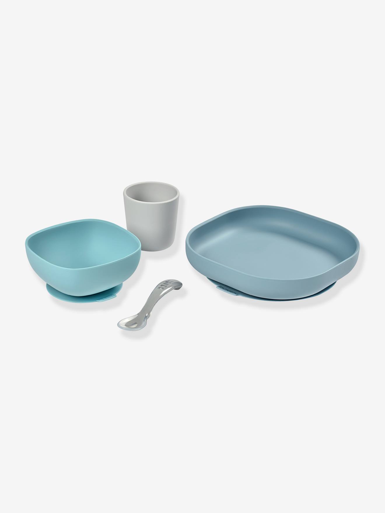 Conjunto de jantar de silicone BEABA com 4 peças, rosa claro, bicolor/multicolorido