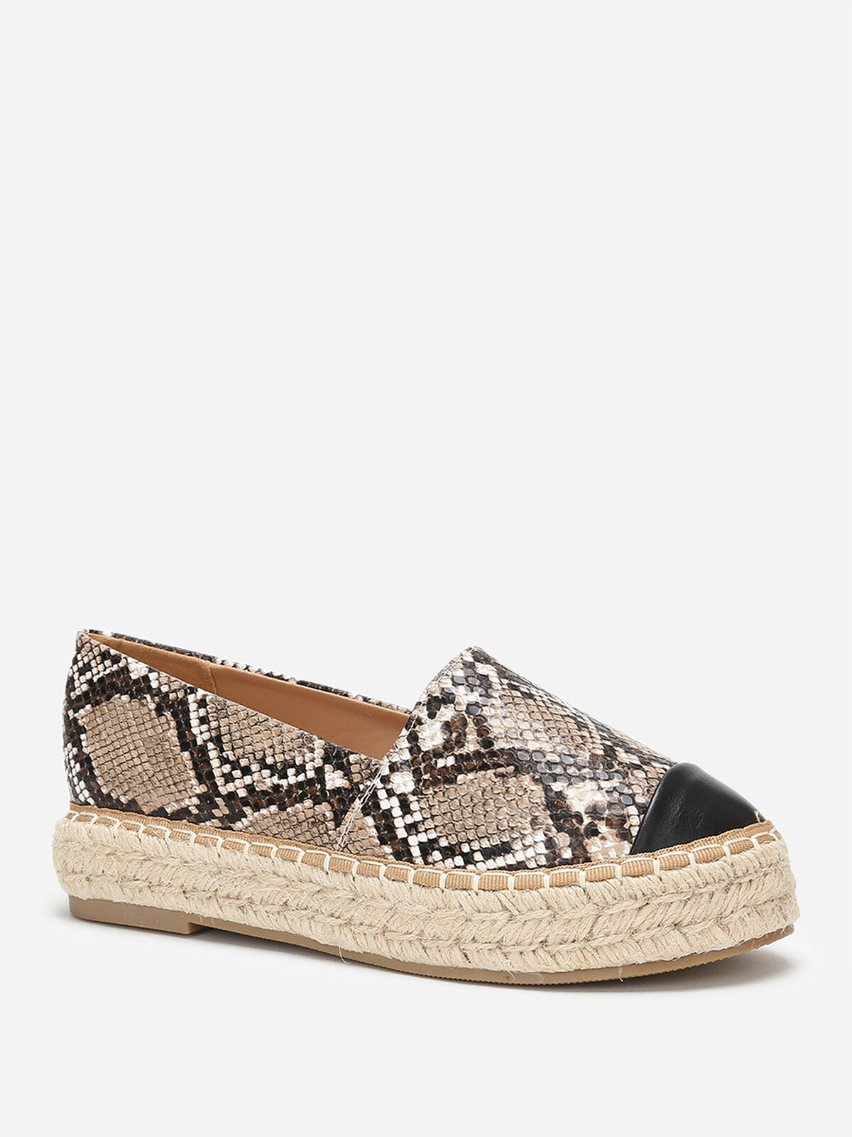 Espadrilles effet python à plateforme- Beige