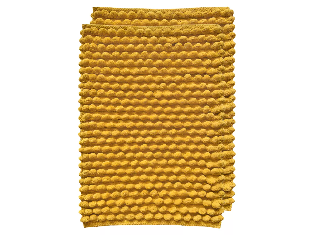 Lot 2 tapis de salle de bain 40 x 60 cm pompon moutarde - MARIE