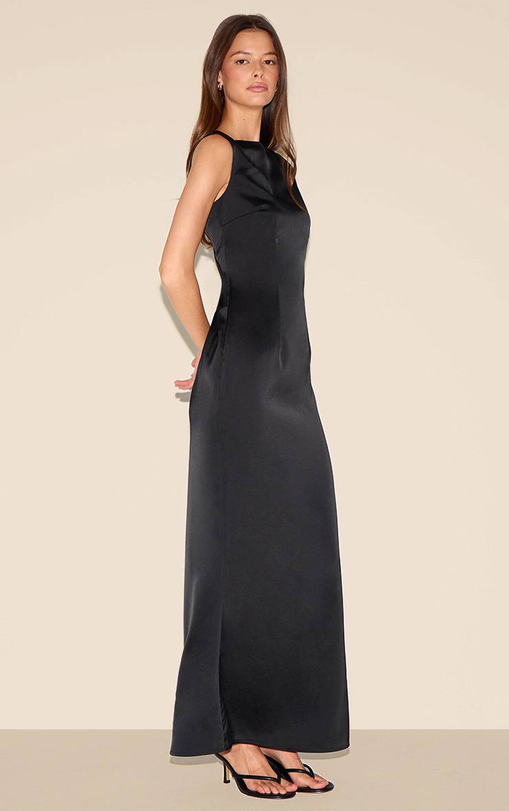 Noir Robe Longue De Demoiselle D'honneur En Satin Col Bateau