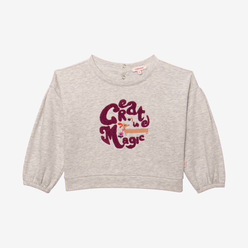 Sweat bébé fille broderie chien en coton recyclé gris Catimini Gris ou noir