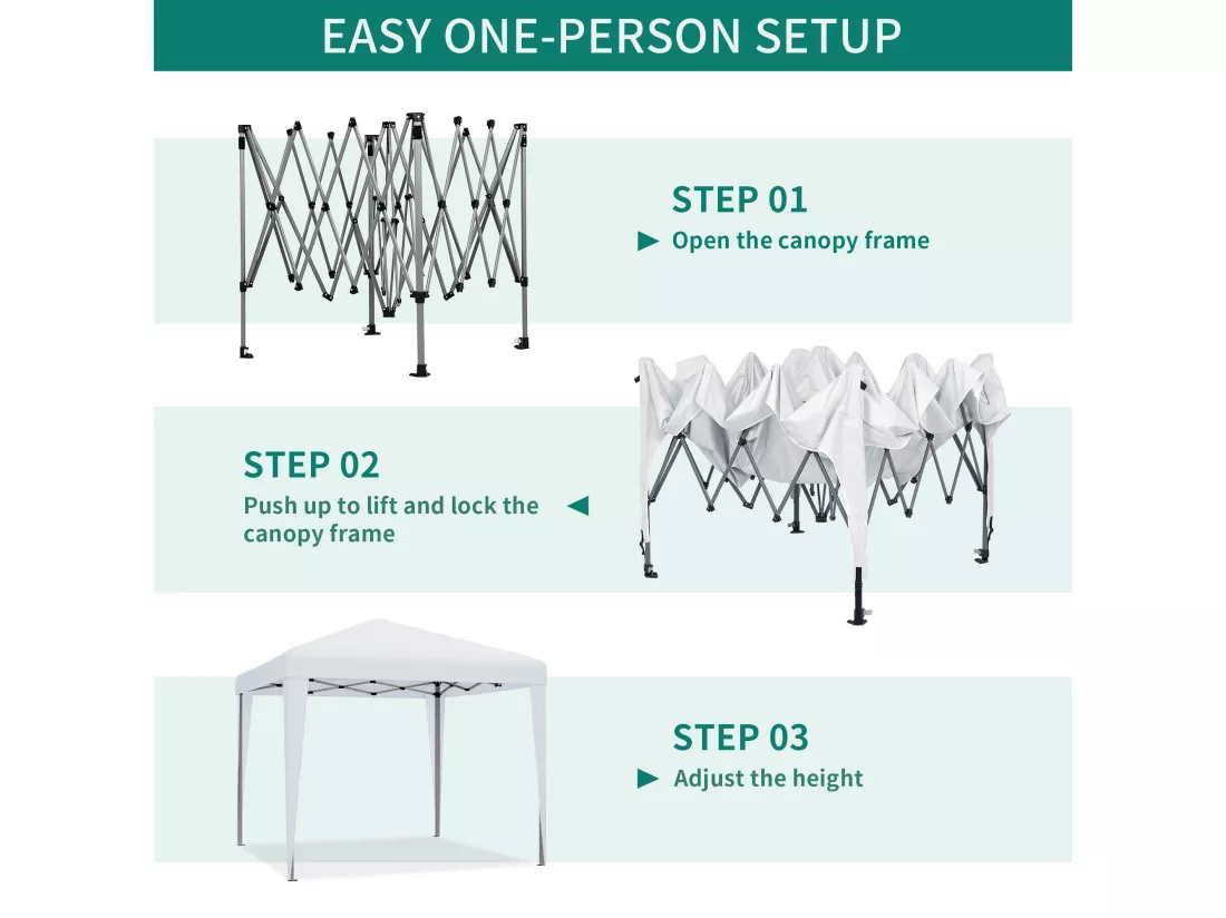 YITAHOME Tonnelle de Jardin - 3x3m - Pliable - Imperméable - Extérieur - Anti-UV - Blanc - pour Camping/Fête/Plage/Terrasse/Marchés