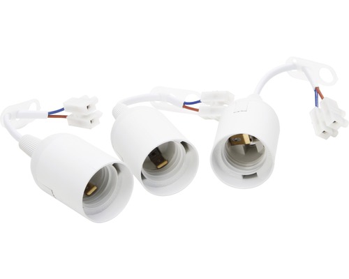 3x Renovatie stopcontact voorgemonteerd E27 tot max 75 watt kabel H03VV-F2x0,75mm² met kroonsteen + trekontlasting wit