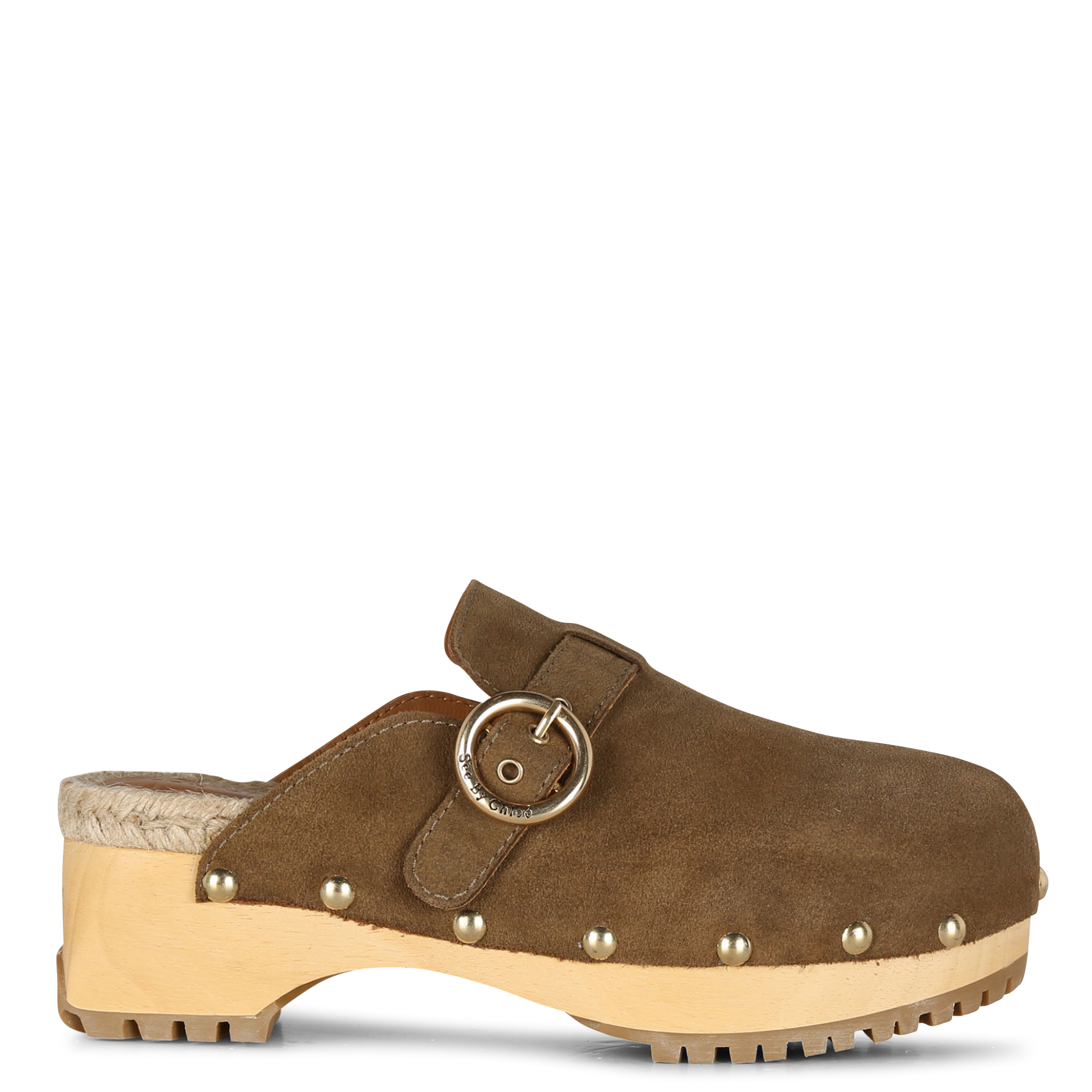 Sabots en cuir à clous| Kaki