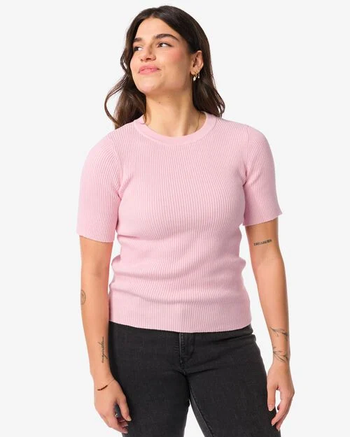pull côtelé pour femmes rose pâle
