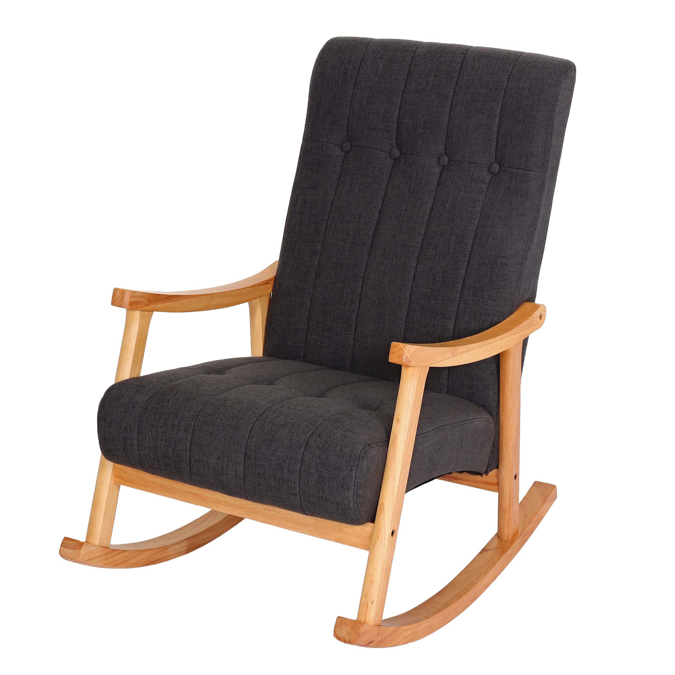 Schaukelstuhl MCW-K10, Schaukelsessel Schwingstuhl Relaxsessel MVG ~ Stoff/Textil dunkelgrau, Gestell braun