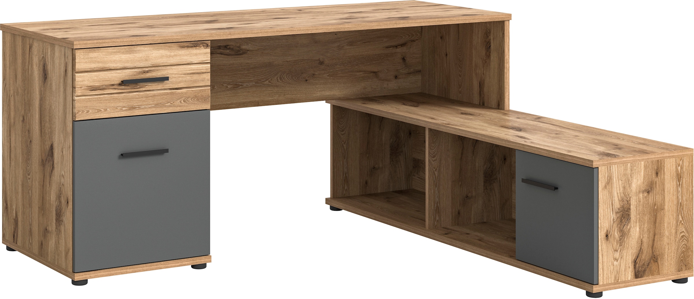 INOSIGN Eckschreibtisch »Riga, Breite 170cm, in Nox Oak Nachbildung und Basalt grau« Bürotisch, Schreibtisch, Ecktisch, Arbeitszimmer, Computertisch