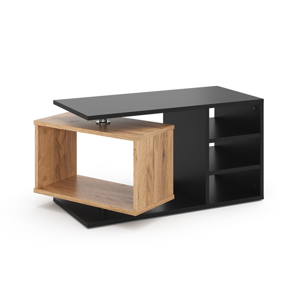 Vicco Couchtisch Rafi, 88x40x35cm, Schwarz, Wohnzimmertisch mit drehbahrem Fach