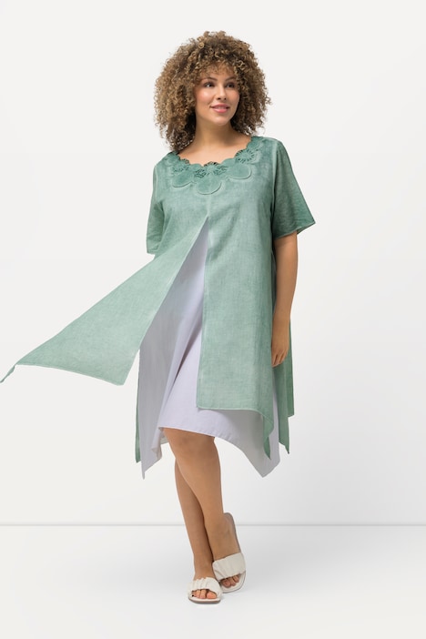 Tunika-Kleid, Spitze, doppellagig, Rundhals, Halbarm