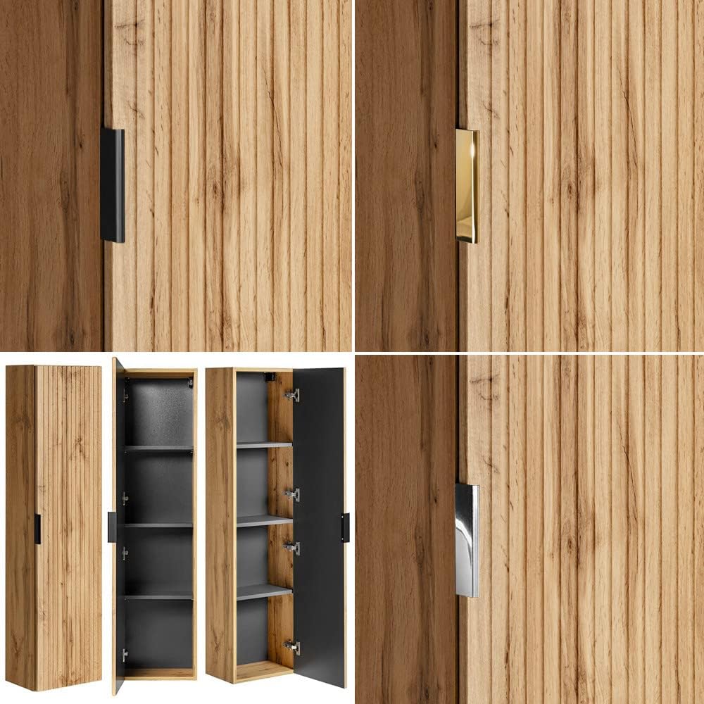 Lomadox Badezimmermöbel Badmöbel Komplett Set, Wotaneiche Rillenoptik, 120cm Waschtisch mit Unterschrank, Keramik Waschbecken, LED-Spiegel, 2 Hochschränke, B/H/T 170/200/46 cm