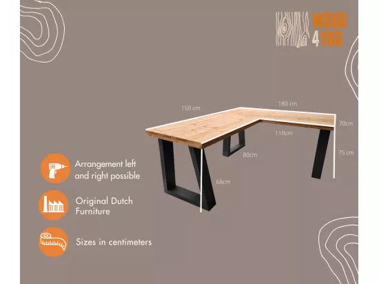 Wood4you - bureau d'angle - vancouver bois torréfié - 180150  anthracite