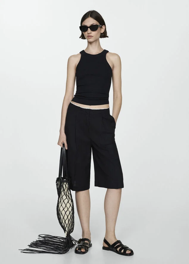 MANGO Ribbed cotton-blend top Black