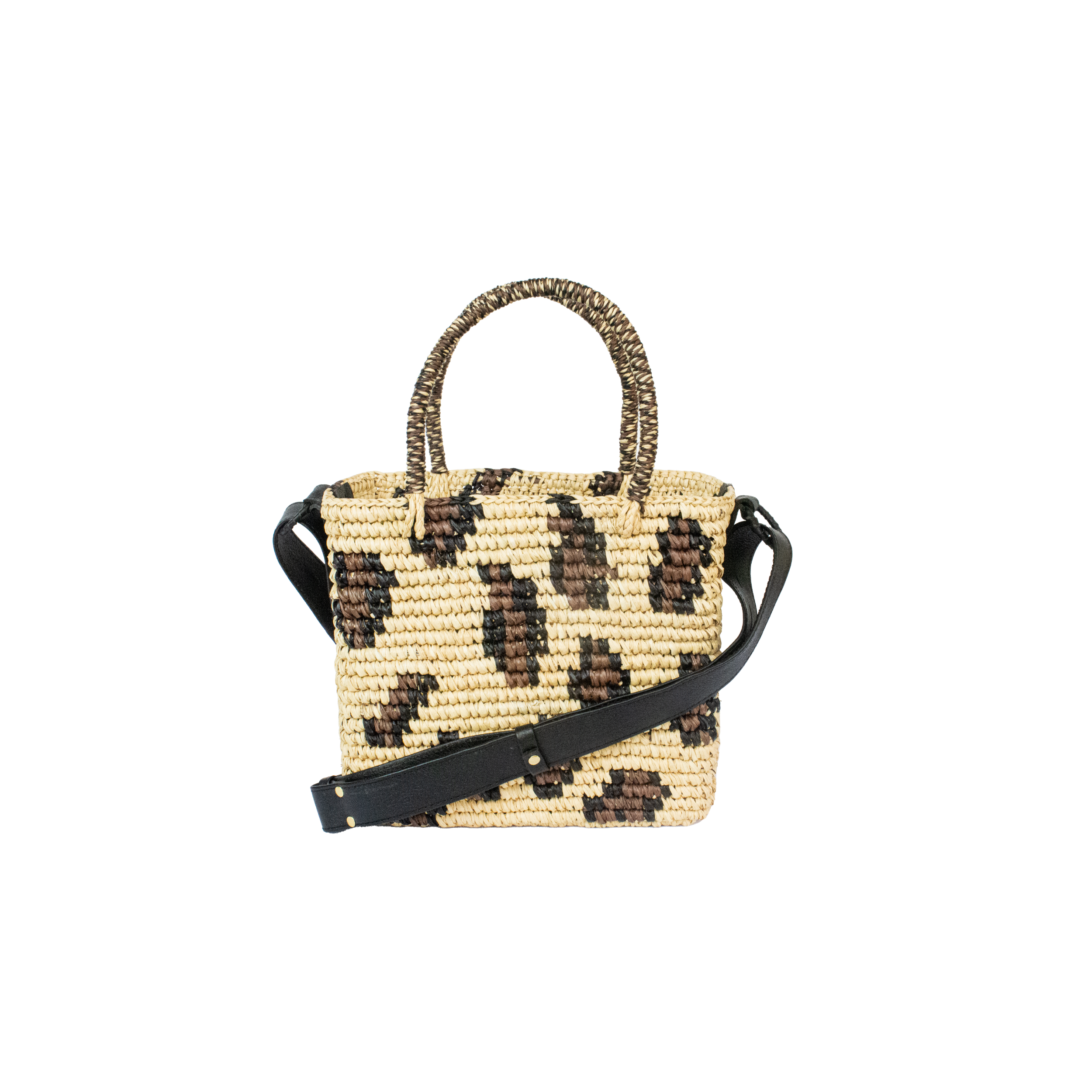 Mini Canasta Mexicana à imprimé léopard avec bandoulière en cuir