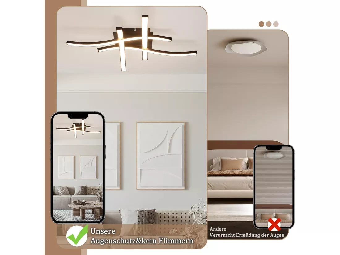 NETTLIFE plafonnier LED noir 24W 3000K blanc chaud design moderne