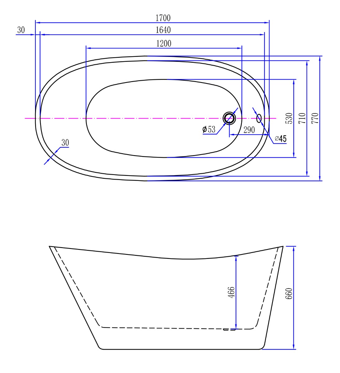 Mueller Trapeze vrijstaand ligbad glans wit 170x77cm