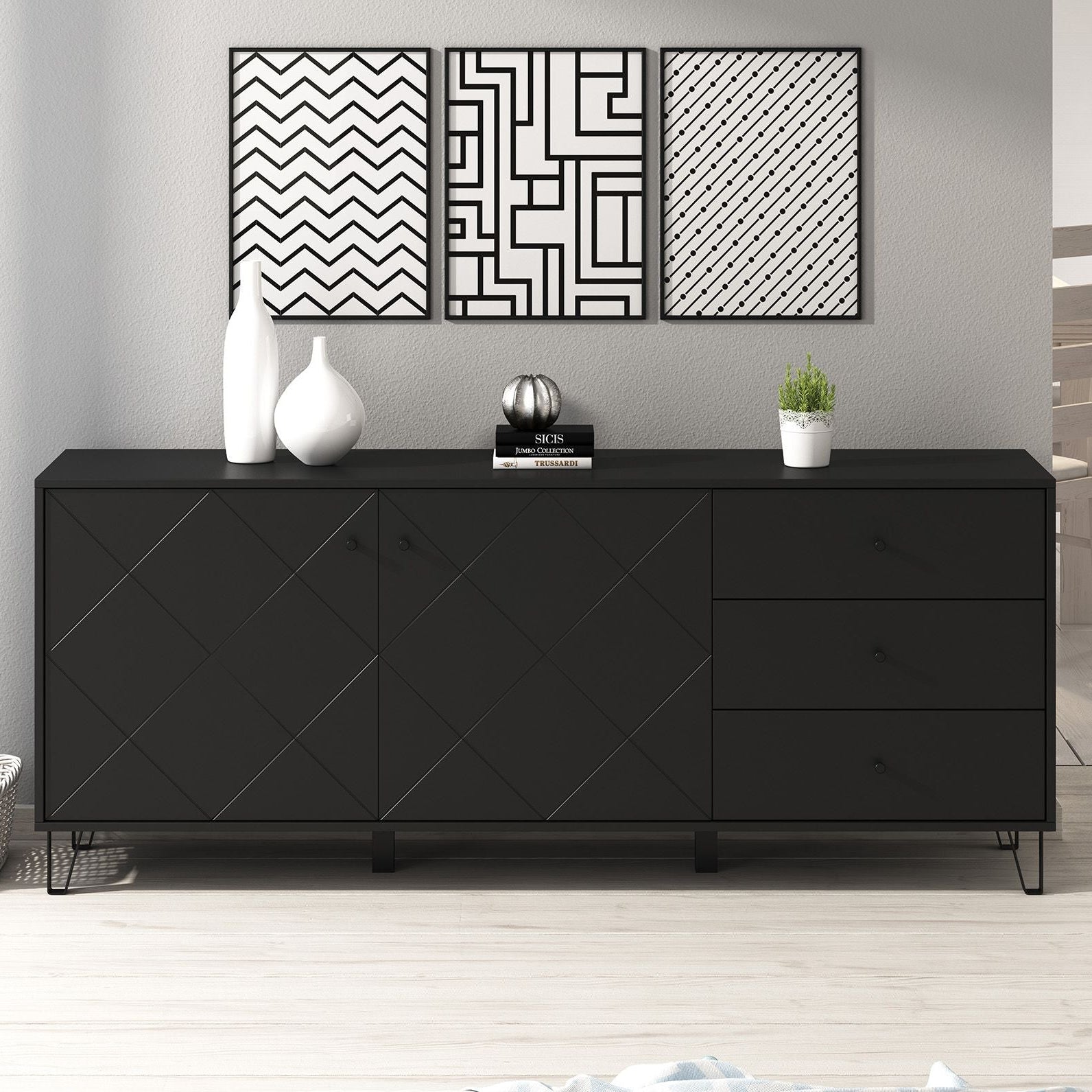 Barlo - Dressoir - Mat zwart - 183x40x75 cm