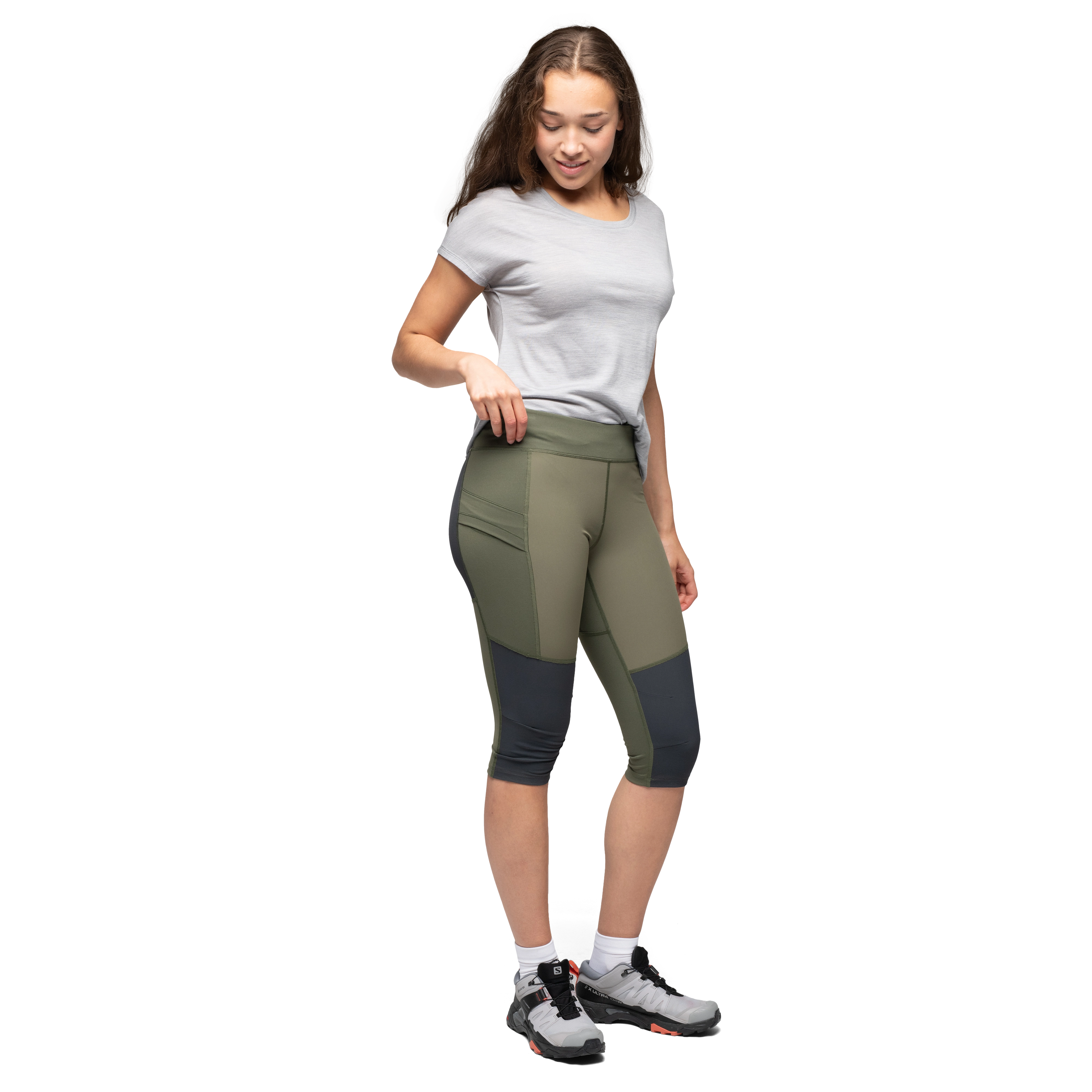 Fløyen ¾ Outdoor Tights Women Dark Green Mud / Dark Shadow Grey