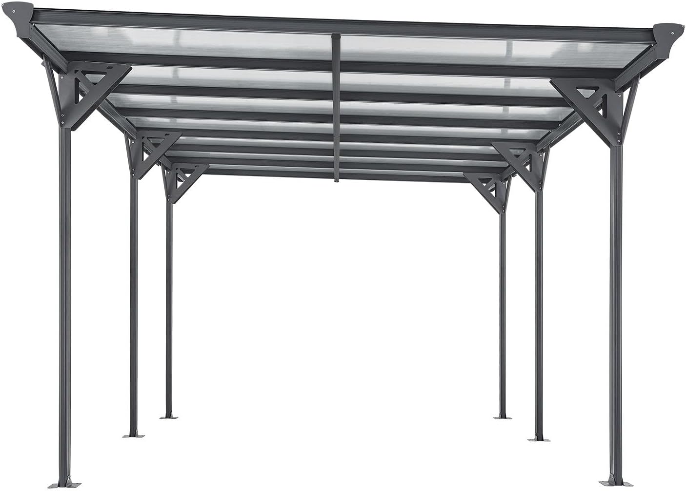 Juskys Carport mit Flachdach 5x3 m - Überdachung aus Aluminium mit Doppelstegplatten - Unterstand für Autos - freistehende Montage - Dunkelgrau
