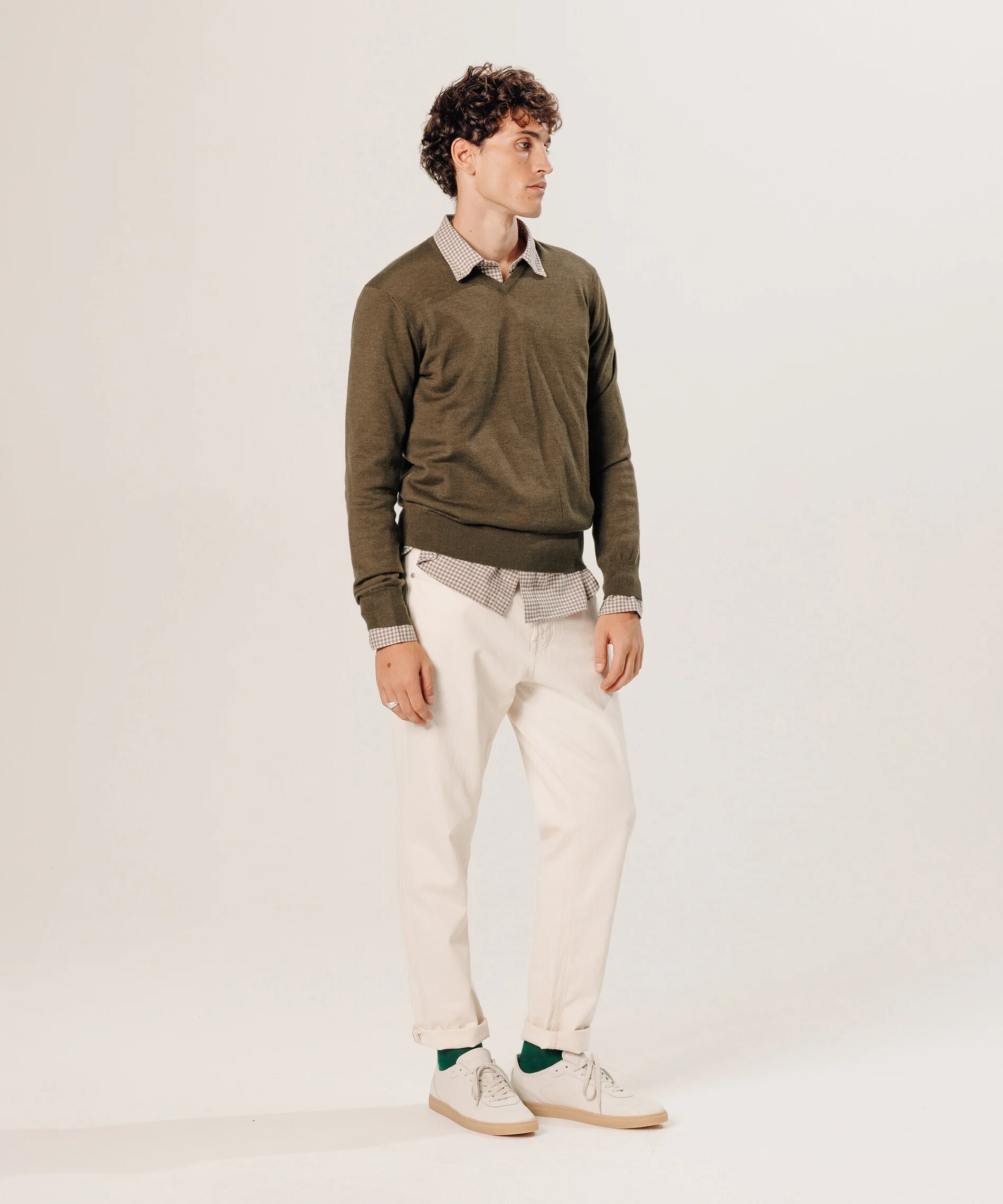 Pull col v en laine mérinos | Marron