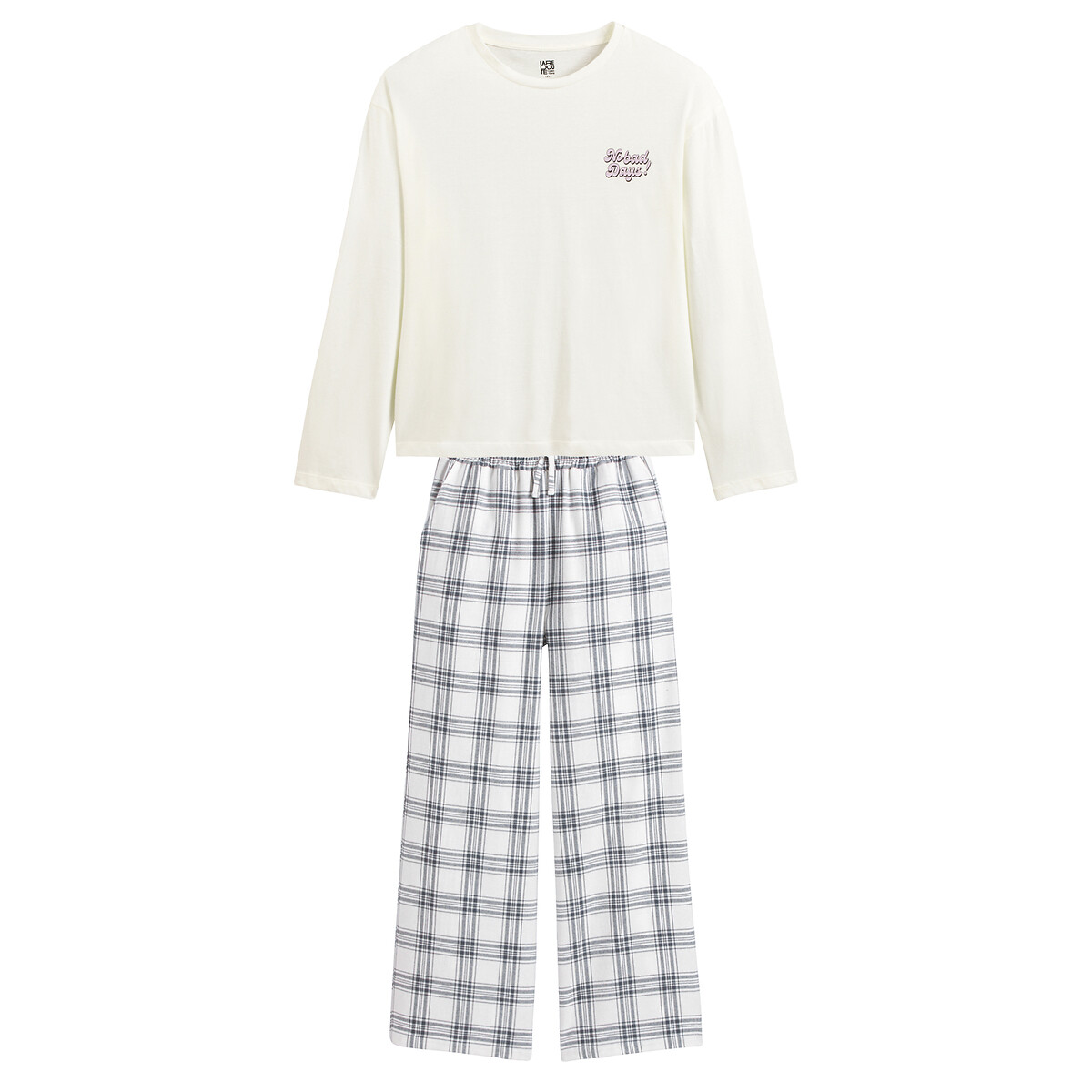 COLEÇÕES LA REDOUTE<br>Pijama com texto, calças xadrez