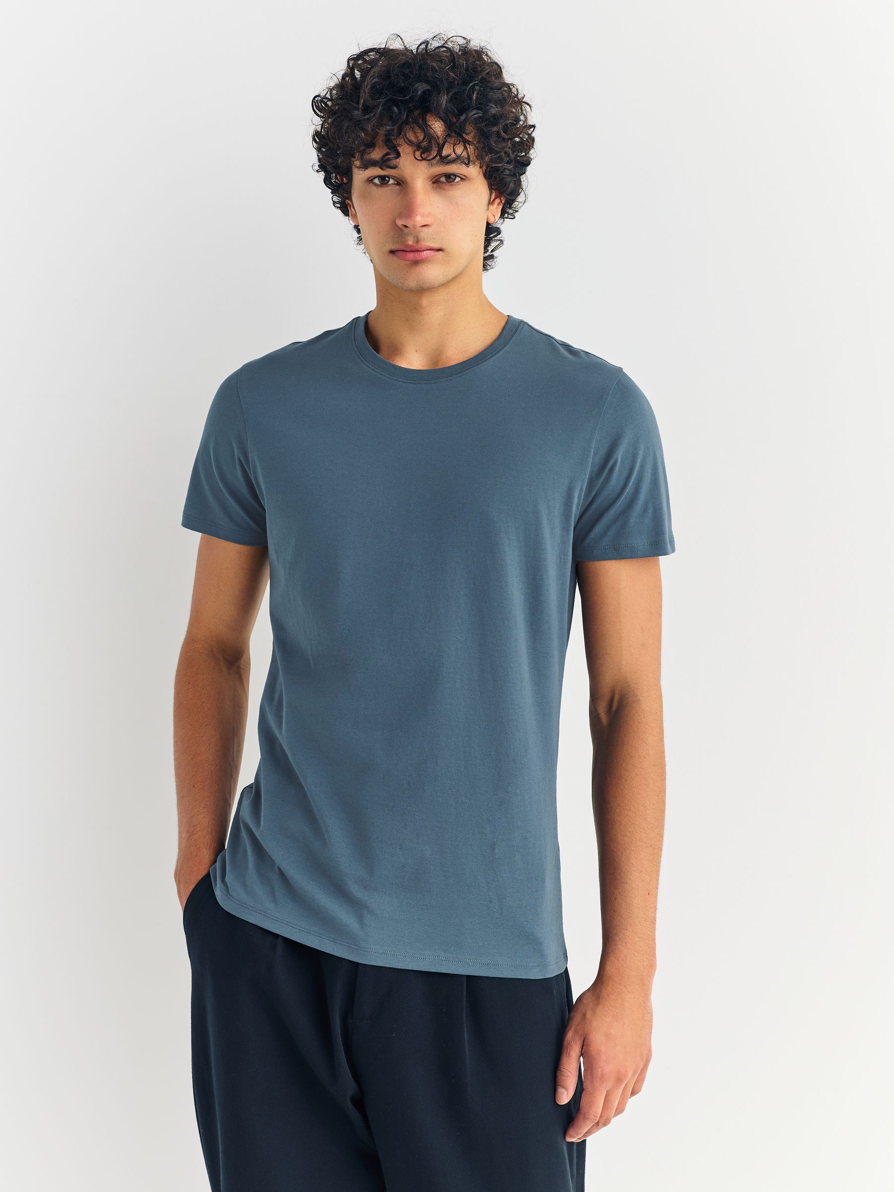 Blauw - Slim Fit - Set van 5 100% katoenen T-shirts met laagjes