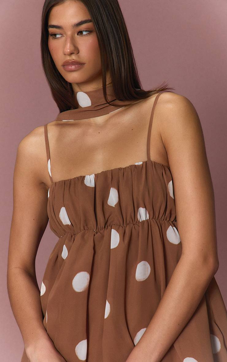 Ocre Combinaison-short Bouffante En Mousseline À Pois Surdimensionnés Avec Bretelles