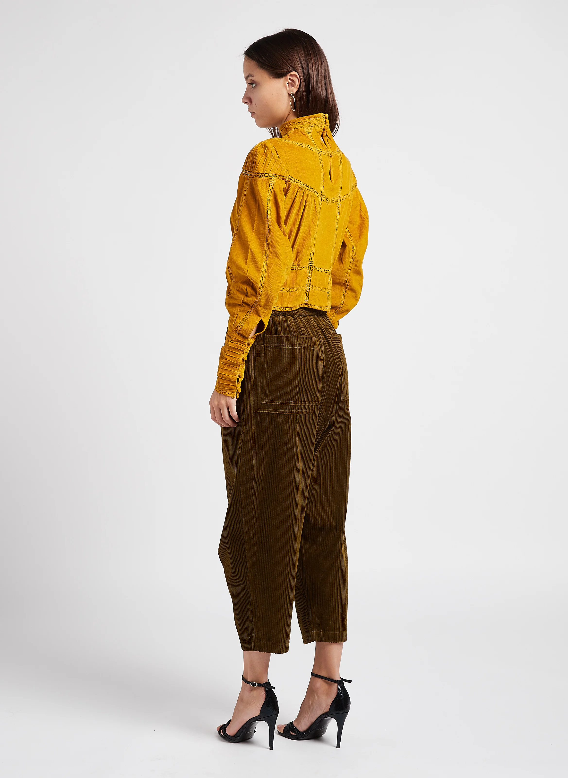 CRYSTA - Pantalon carotte en coton côtelé| Kaki