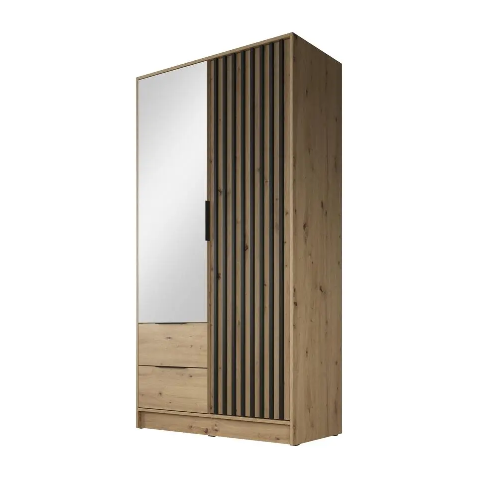 Meubella - Kledingkast Nairobi - Eiken - Zwart - 105 cm - Met spiegel