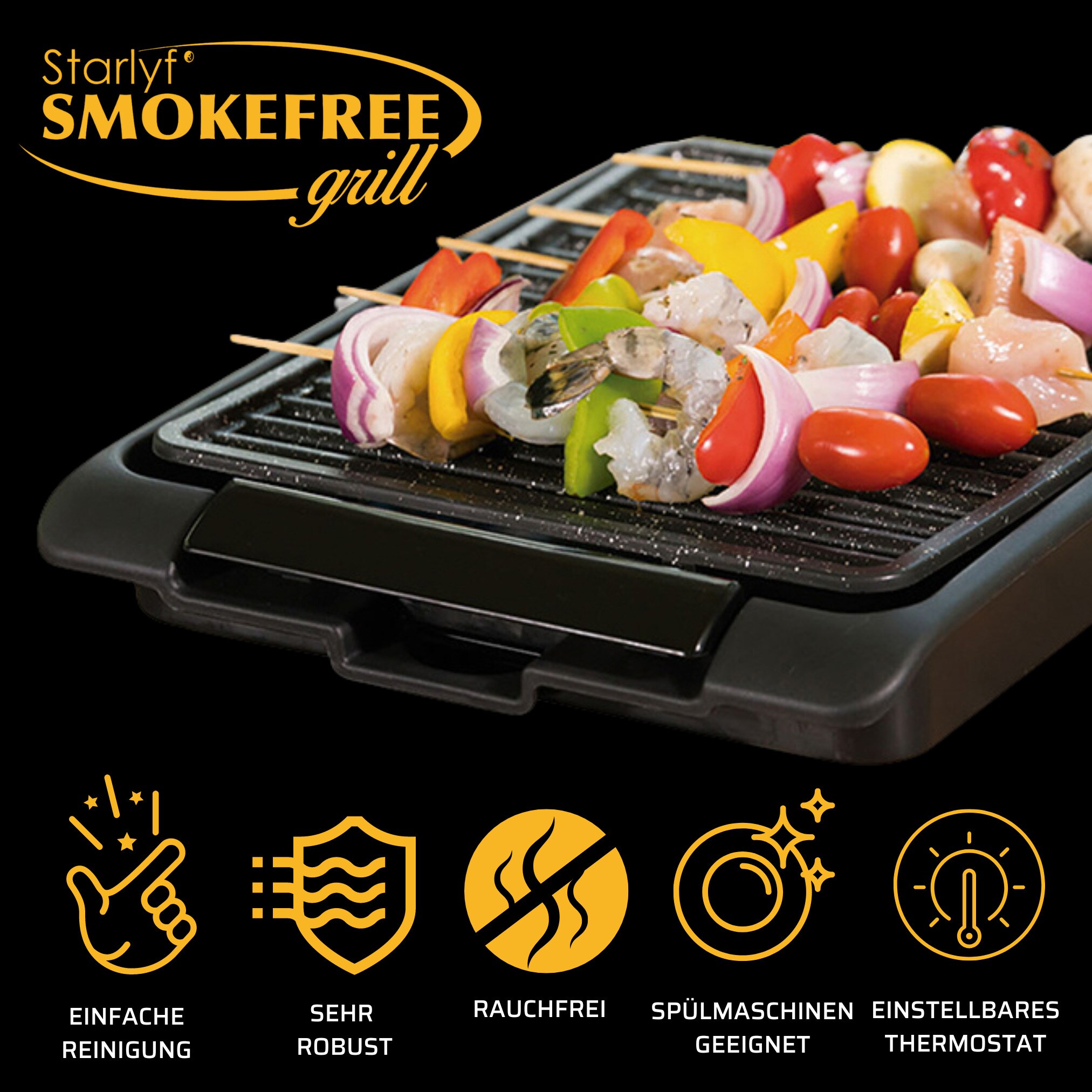 Starlyf® elektrischer Tischgrill - Elektrogrill - regelbares Thermostat Smokefree Grill